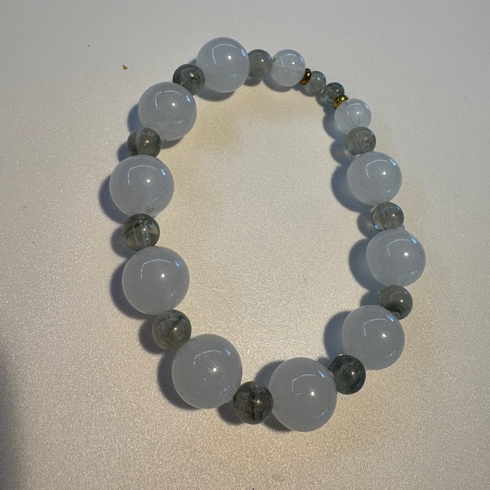 Elegant Handmade Blue and Gray Beaded Bracelet